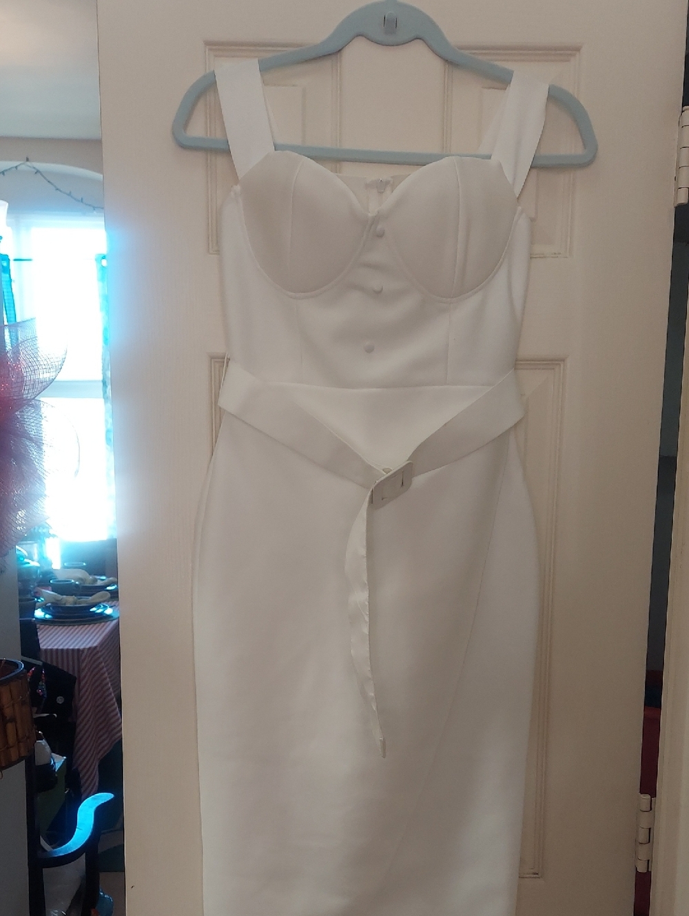 White Structured Midi Bodycon  Dress with Belt